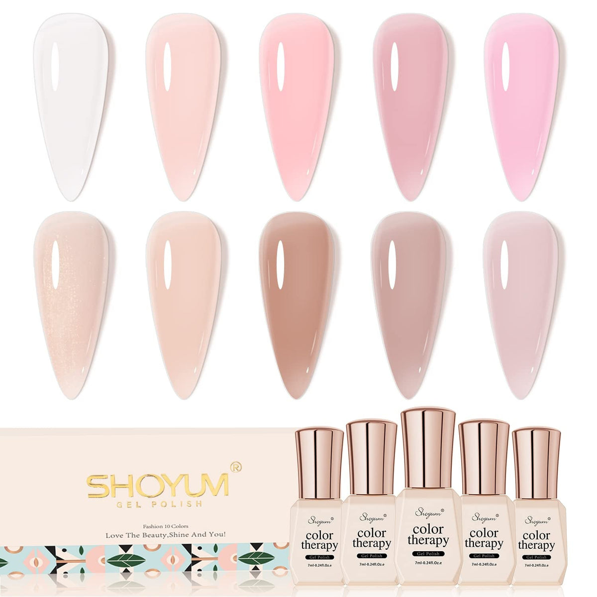 Jelly Pink Gel Nail Polish Set of 10 Colors Nude Gel Polish Kit UV LED Soak Off Nail Polish Gel Home DIY Manicure Nail Art Salon Varnish