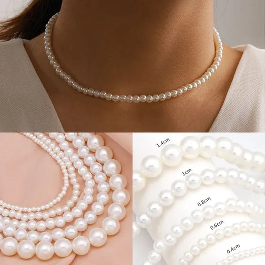 Vintage Pearl Necklace Women's Fashion Summer White Pearl Necklace Elegant Wedding Jewelry Personality Simple Fashion Clavicle Chain