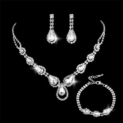 Women's Jewelry Set Rhinestone Crystal Bride Statement Choker Necklace Tiara Crown Link Bangle Bracelet Teardrop Dangle Earrings Set for Wedding Party Silver Plated White Crystal Necklace Earrings Bracelet
