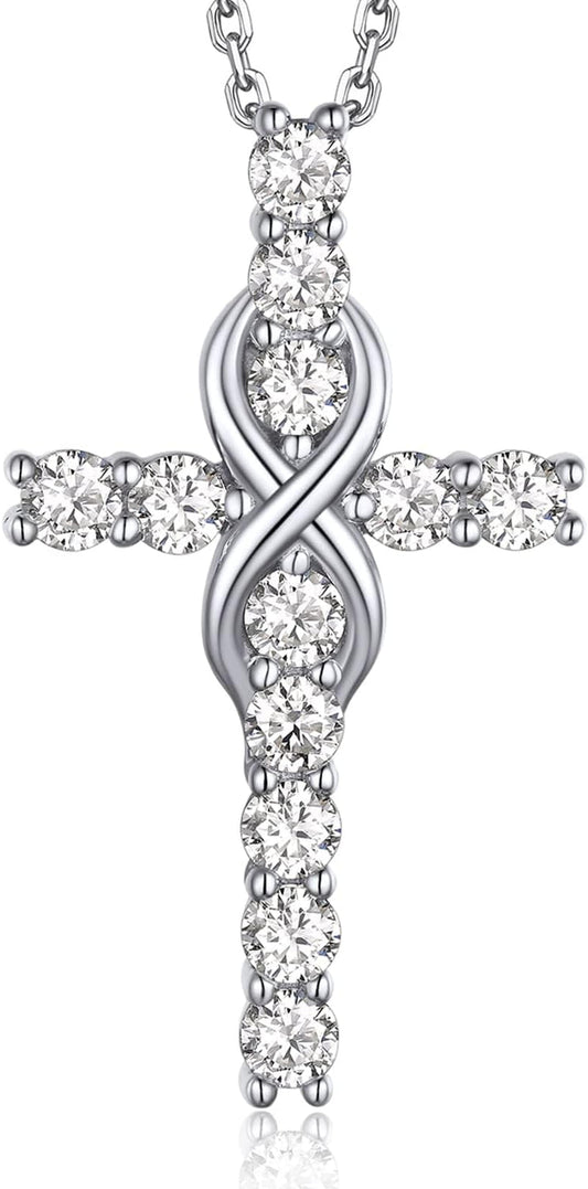 Cross Necklace, Christian Gifts for Her, Moissanite Cross Pendant for Men, 925 Sterling Silver Crucifix Pendant, Religious Gifts for Women and Men