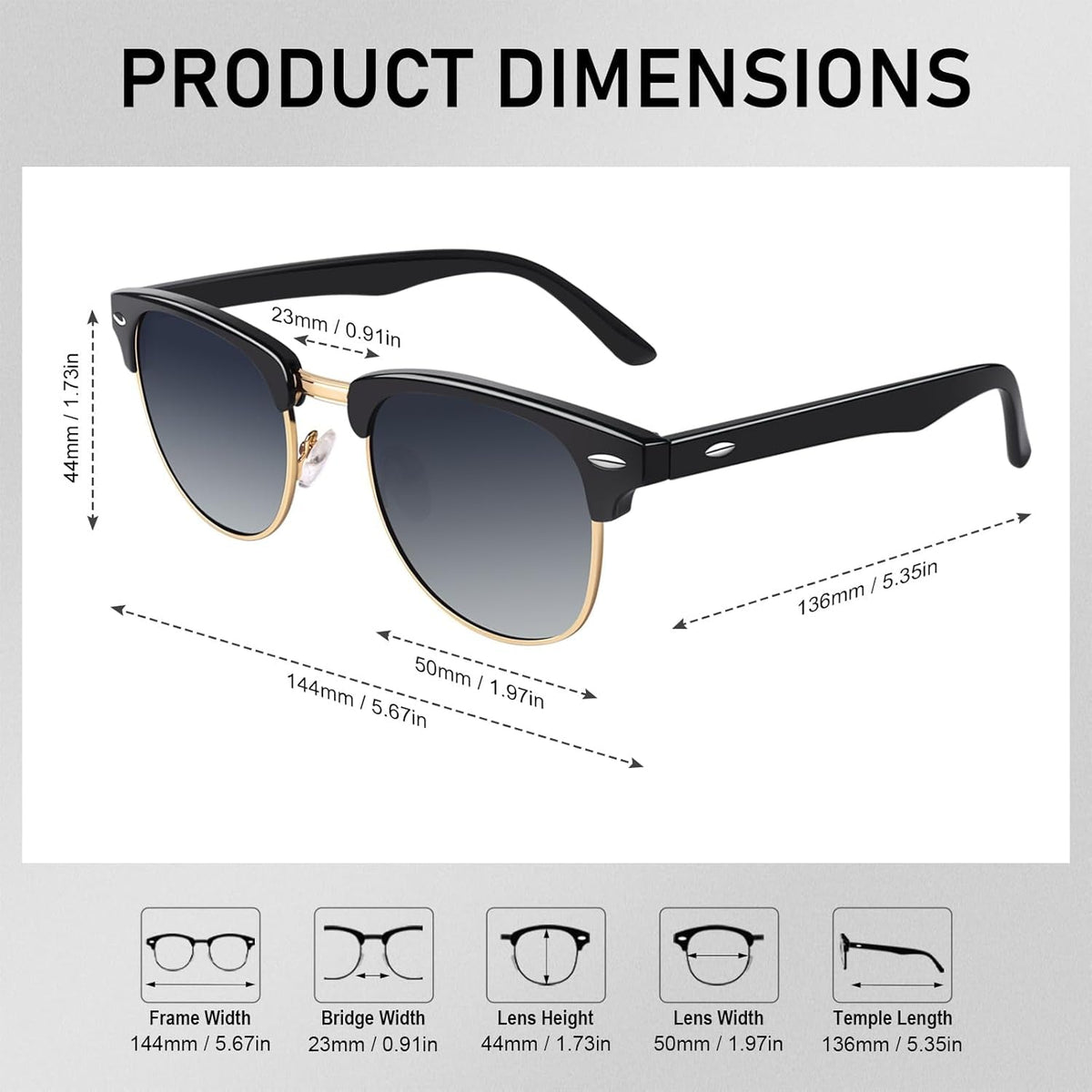 Classic Horn Rimmed Semi Rimless Polarized Sunglasses for Men Women GQO6