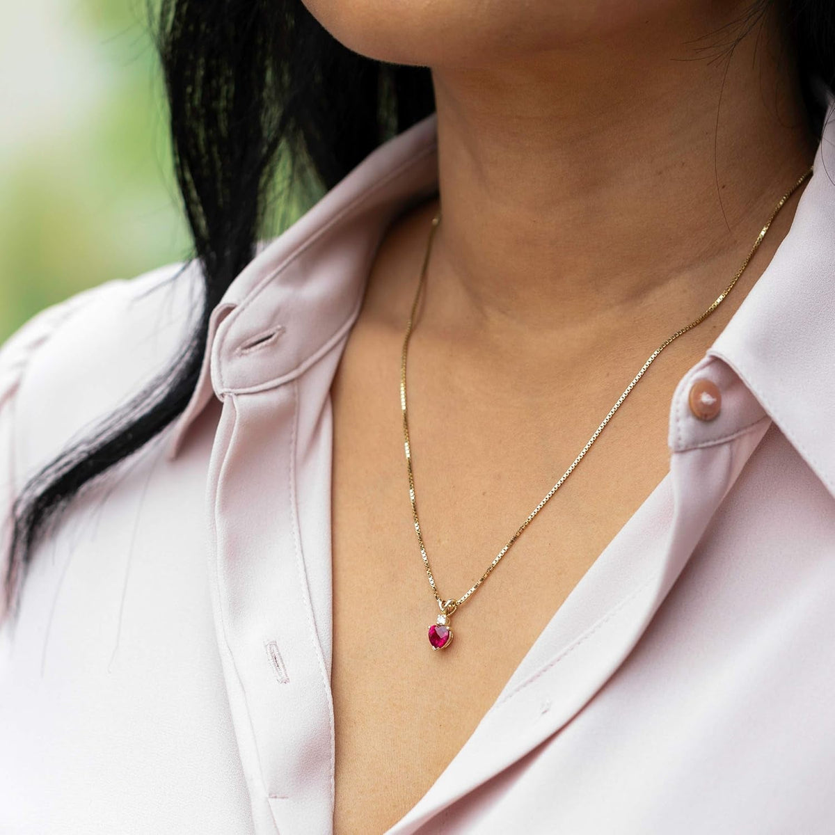 14K Yellow Gold Created Ruby with Genuine Diamond Pendant for Women, Heart Shape Solitaire, 6Mm, 1 Carat Total, Women Gift Ideas W/Jewelry Box, Sparkling V-Day Gift