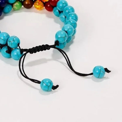 7 Chakra Bracelet Natural Healing Stones Beads Bracelet Double Layered Adjustable Macrame Woven Rope Chain Yoga Bracelet(4Colors)