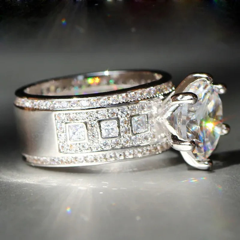 Luxurious  Silver Natural Gemstones White Sapphire Wedding Birthstone Bride Flower Engagement Ellipse Drop Ring Jewelry Size 6 7 8 9 10