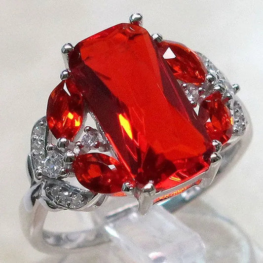 Unique Retro 925 Sterling Silver Ring Red Ruby Diamond Jewelry Birthday Anniversary Gift Vintage Engagement Cocktail Party Wedding Band Rings for Women Size 5 - 11