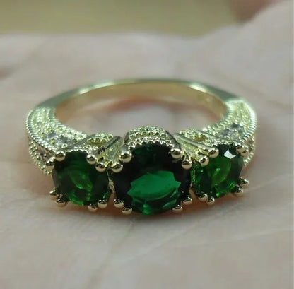 Natural 2.66CT Emerald Diamond 14K Yellow Gold Ring Size 6-10