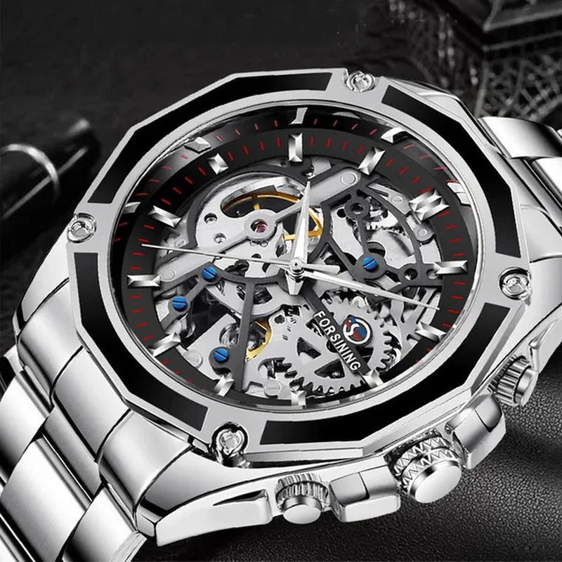 Top Forsining Mechanical Watches Automatic Men's Skeleton Waterproof Stainless Steel Watch Relogio Masculino