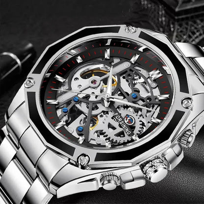 Top Forsining Mechanical Watches Automatic Men's Skeleton Waterproof Stainless Steel Watch Relogio Masculino