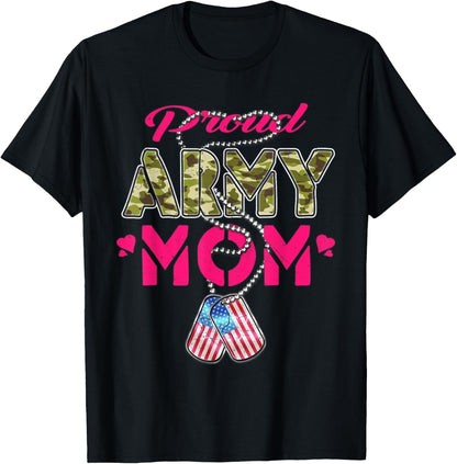 Proud Army Mom US Flag Camo Dog Tags Military Mother T-Shirt