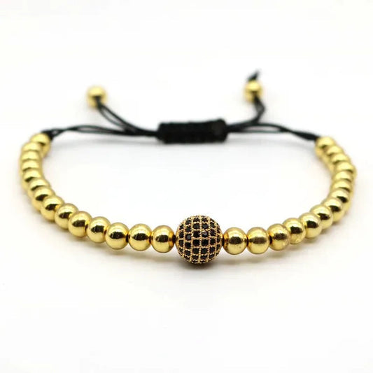 Fashion Gold Plated and Silver Plating Micro Pave CZ Zircon Stone Beads 1 Disco Ball Macrame Men Bracelet