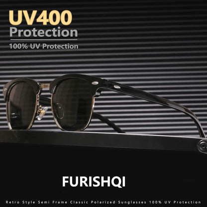 Classic Polarized Sunglasses for Men and Women Retro Style Semi Rimless Frame Sun Glasses 100% UV Protection Goggles