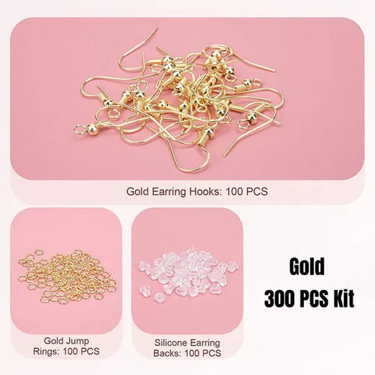 925 Sterling Silver Earring Hooks, 300PCS Earring Hooks Kit - 100PCS Hypoallergenic Earring Hooks for Jewelry Making with 100PCS Open Jump Rings and 100PCS Rubber Earring Backs