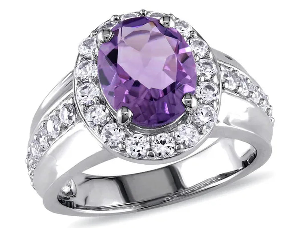2.20 Carat (Ctw) Amethyst Ring with Lab Created White Sapphires in Sterling Silver