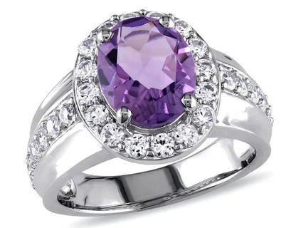 2.20 Carat (Ctw) Amethyst Ring with Lab Created White Sapphires in Sterling Silver