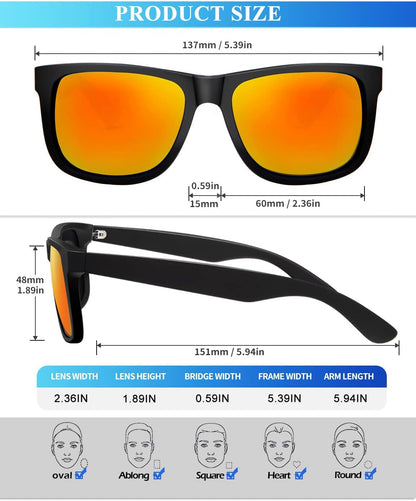 Sunglasses Men Polarized Sun Glasses for Mens Womens Classic Matte Black Frame UV Protection 3Pack