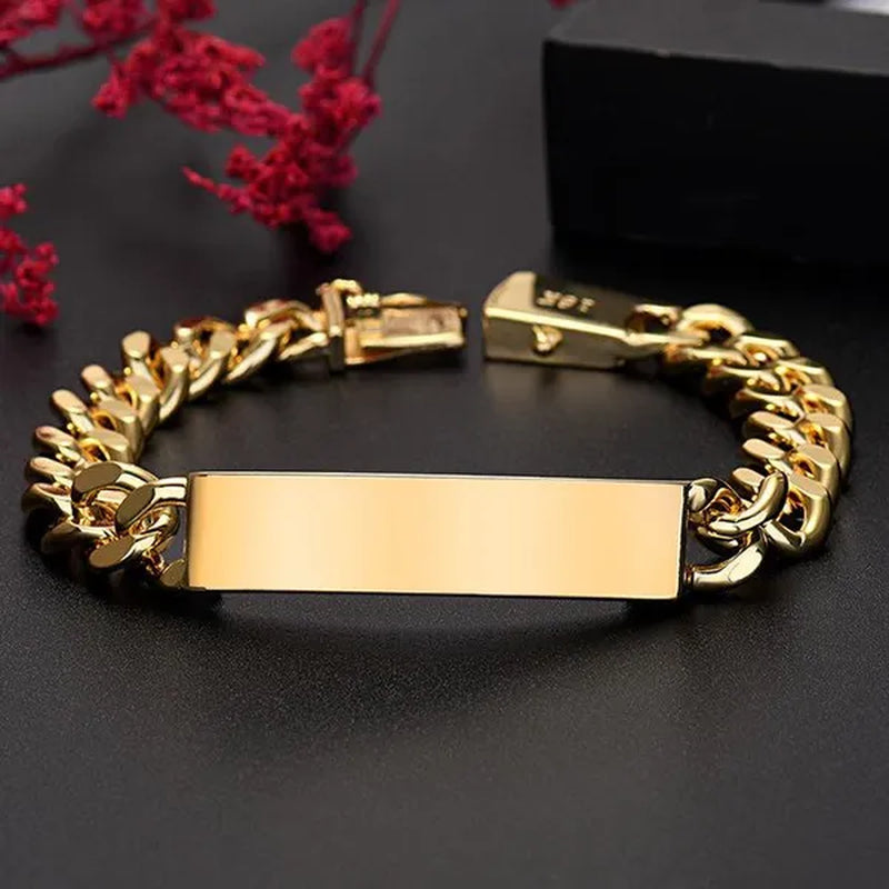 FASHION Classic Men's Silver Jewelry Bracelet 925 Silver Gold Bracelet Glossy Bracelet 10MM Italian Silver Cuban Chain Safety Clasp