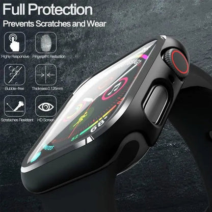 LEIXIUER Tempered Glass with Case Sport Silicone Strap for Smart Watch series  8 7 6 SE 2 3 4 5 1 for Smart Watch45mm 41mm 44mm 40mm 38mm 42mm 44 mm Sport Soft screen protector band bracelet（ Case and strap are packaged separately !）