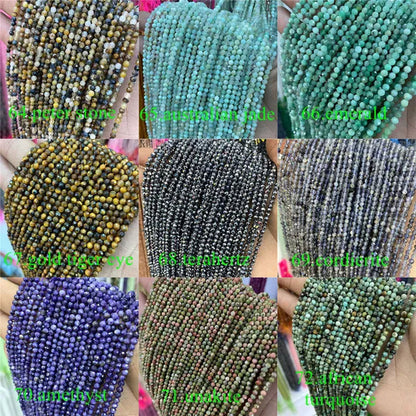 Natural 2 3 4MM Tiny Small Beads Ruby Sapphire Gemstone Beads Faceted Round Loose Beads For DIY Necklace Bracelet Jewelry Making 15.5''