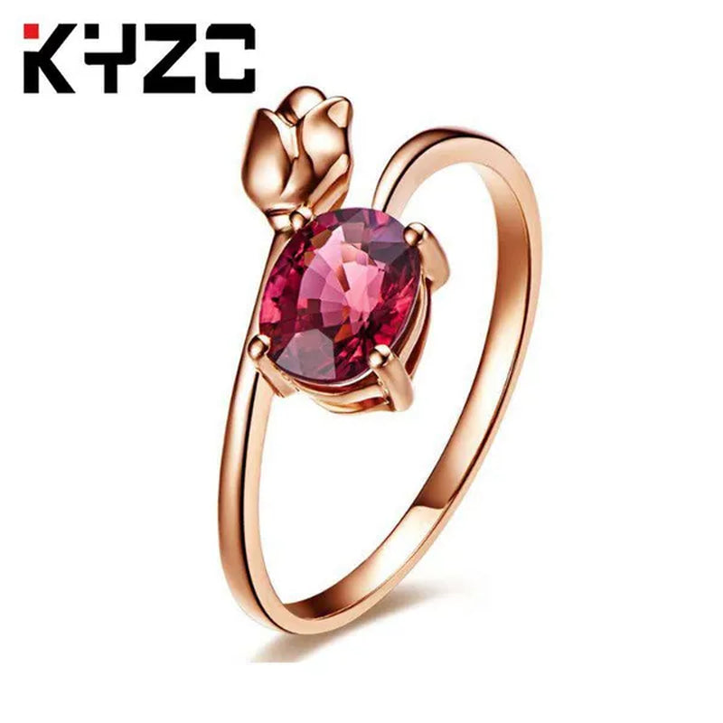 Fashion Rose Gold Tulip Ruby Ring Zircon Ring Engagement Ring Gift Lover Party Wedding Rings Size 6-10