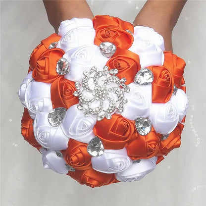 Private Custom Wedding Flower Bride Bouquet 18CM Silk Rose Wedding Bouquet Crystal Brooch Ribbon Bow Bride Bridesmaid Holding Flowers