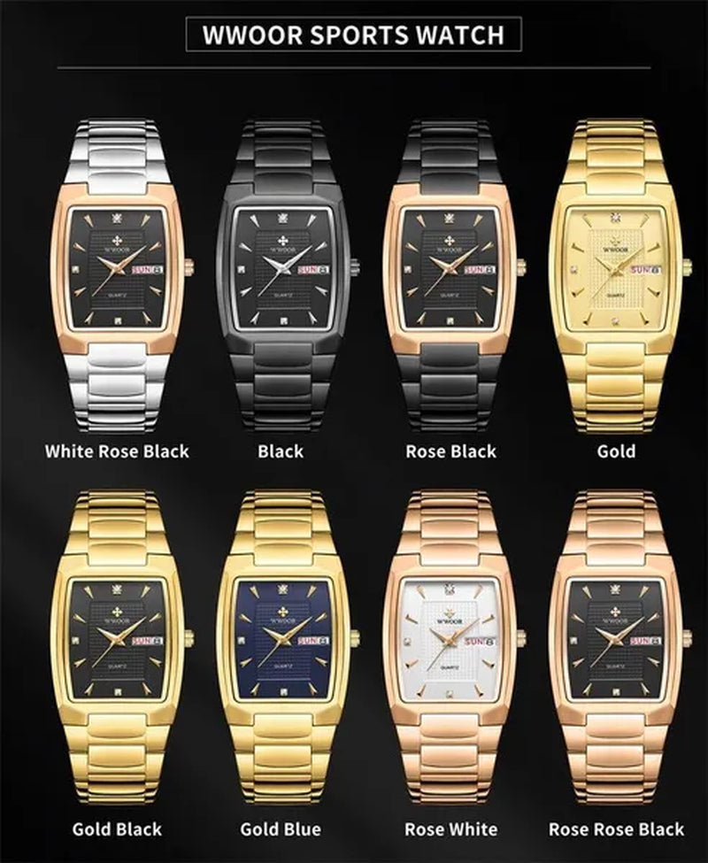 2021 Men's Watch WWOOR Top Brand Luxury Gold Blue Black Watch Men's Square Business Sports Quartz Waterproof Stainless Steel Watch Relogio Masculino