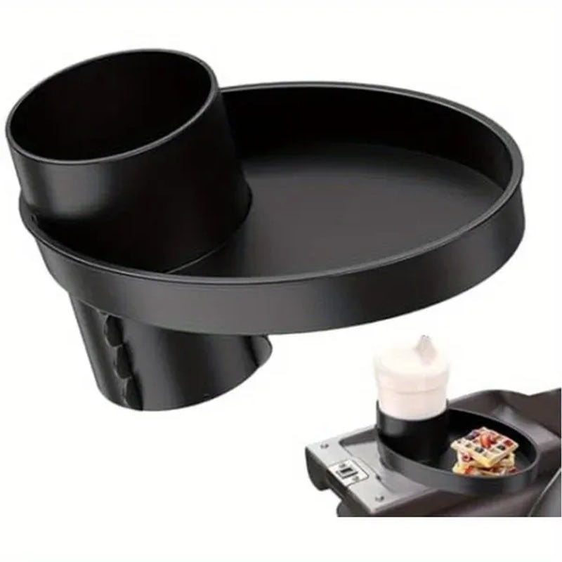 1pc Car Seat Snack Tray, Portable Cup Holder Plate, Toddler Car Seat Cup Holder Food Tray with Expandable Base, Cup Holder Tray for Car Seats, 360° Rotatable Car Seat Tray for Kids Travel