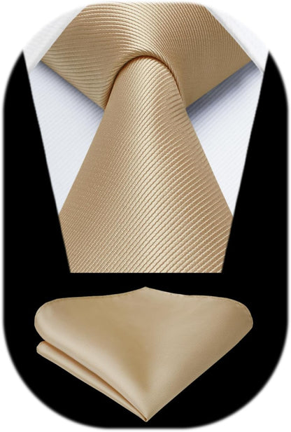 Mens Ties Solid Color Ties for Men Formal Necktie with Pocket Square Set Satin Silk Neck Tie Handkerchiefs Set