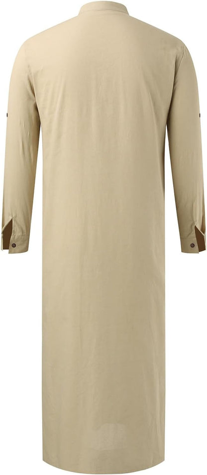 Kurta Men Long Sleeve Kaftan Thobe Muslim Men Thobe Big and Tall Kaftan Men Thobe with Pocket