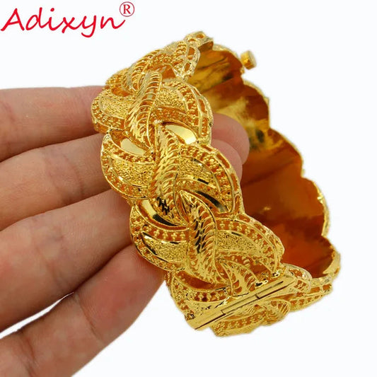 Adixyn Ethiopian Gold Bangle for Women Wedding Bride Bracelets Gold Color Jewelry Middle East African Bride Gifts N10276