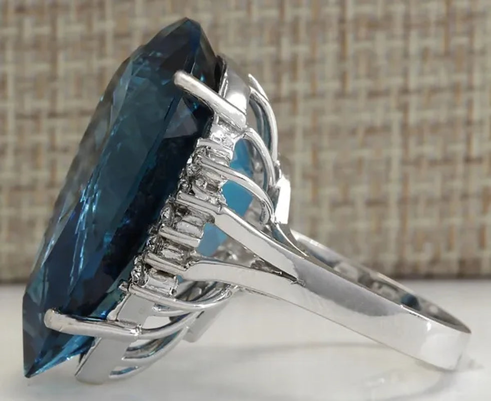 Women Jewelry 925 Sterling Silver Large Natural 7.86CT Dark Blue Sapphire Gemstone Ring