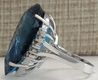 Women Jewelry 925 Sterling Silver Large Natural 7.86CT Dark Blue Sapphire Gemstone Ring