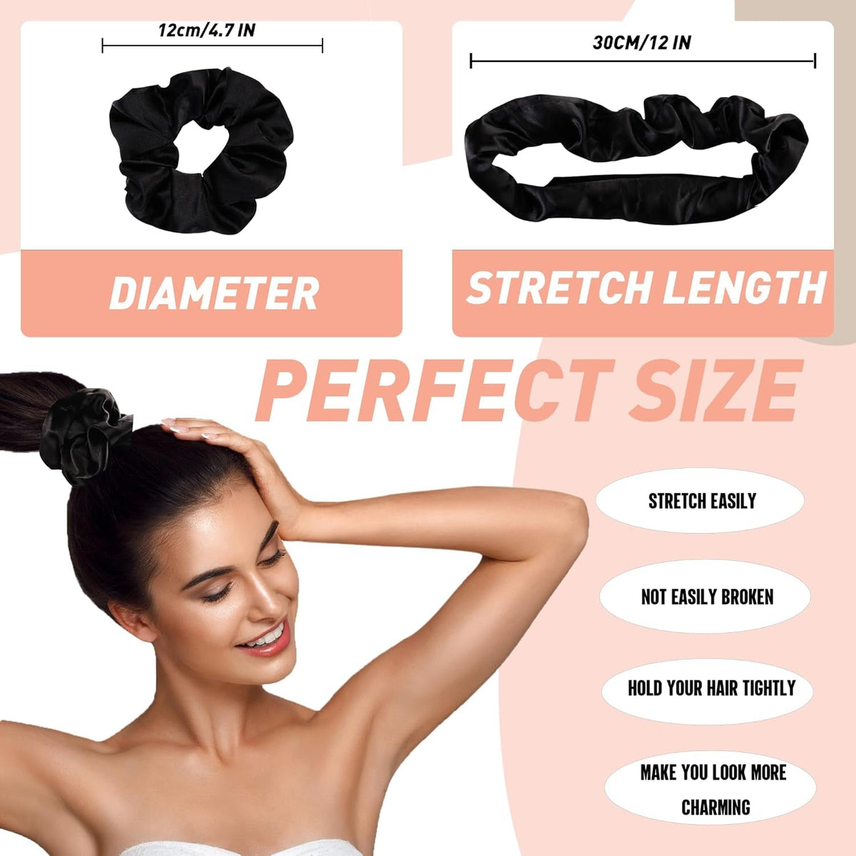 8 Pack Hair Ties Silk Scrunchies for Women Soft Satin Hair Scrunchies Elastic Hair Ties No Damage Ponytail Holders Rubber Bands Hair Accessories Gifts (Black (8 Pack))