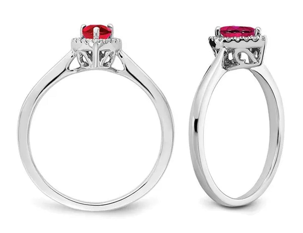 1/2 Carat (ctw) Teardrop Ruby Ring in 14K White Gold with 1/10 Carat (ctw) Diamonds