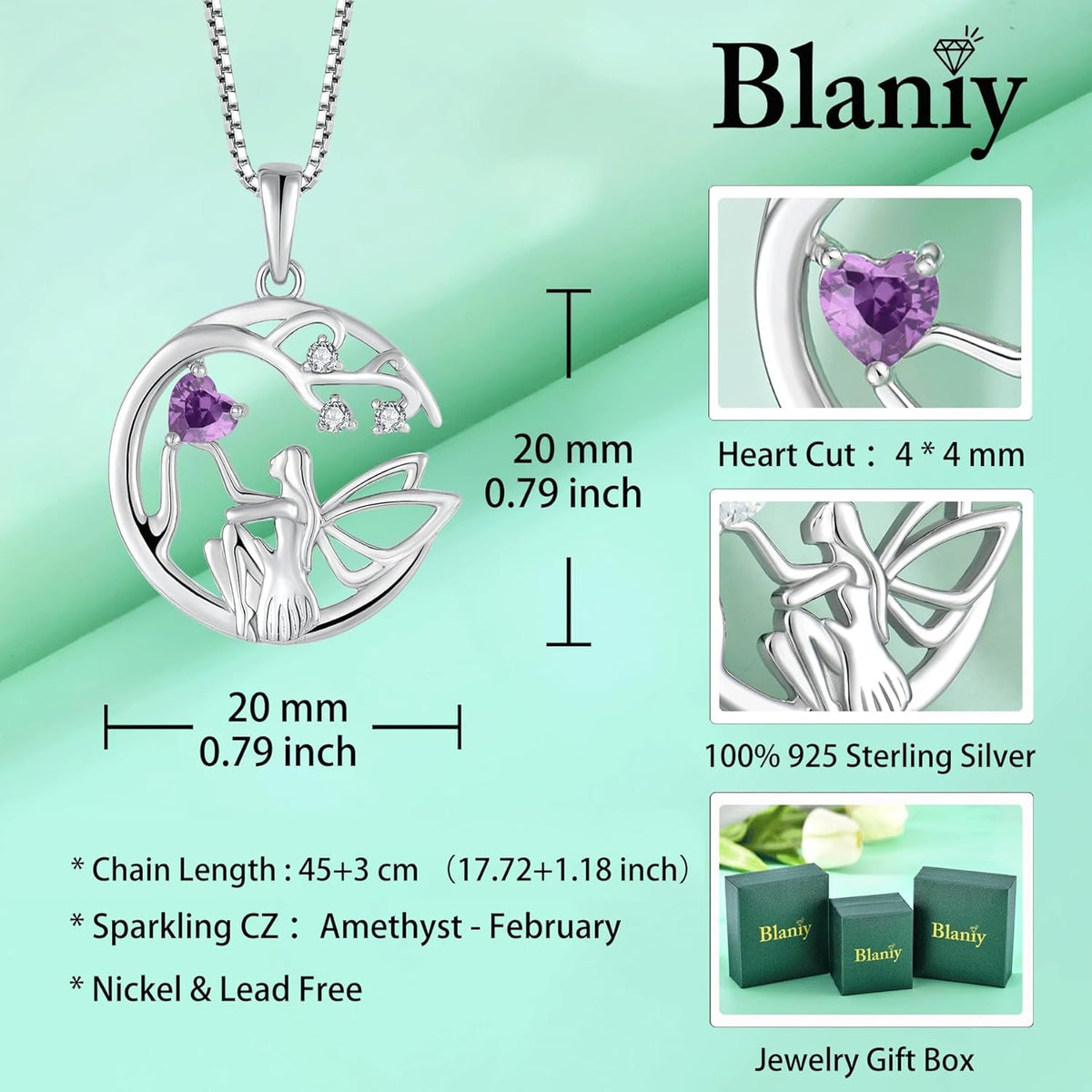 Guardian Angel Necklace for Women 925 Sterling Silver Tree of Life Necklace Birthstone Created Gemstone Pendant Jewelry Gifts for Women