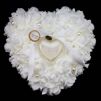 Wedding Favors Rose Heart Shaped Design Ring Box Pillow Cushion Case Holder Gift