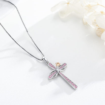 Cross Necklace for Women Sterling Silver Birthstone Pendant Necklace Rose Flower Infinity Cross Necklace Christian Religious Jewelry Birthday Gifts for Women Girls Daughter Friends