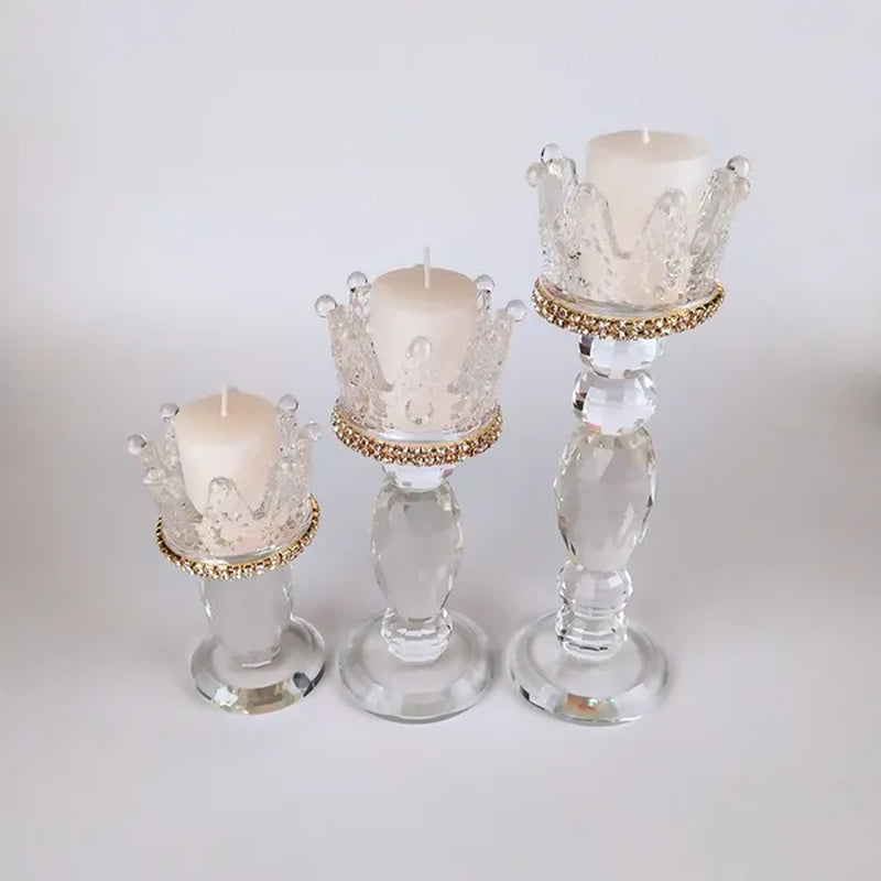 Crown Candlestick Candle Holder Transparent Glass Crystal Wedding Home Decor Big Tealight Candle Stand