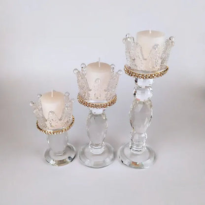 Crown Candlestick Candle Holder Transparent Glass Crystal Wedding Home Decor Big Tealight Candle Stand
