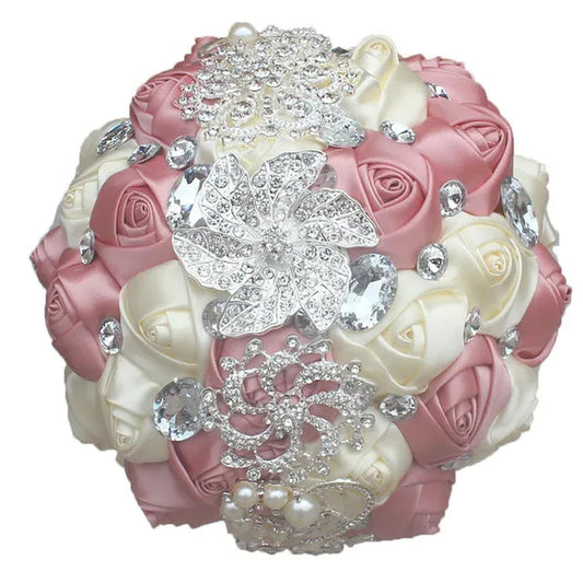 18CM Simulation Silk Rose Wedding Flowers Bouquet Diamond Brooch Bridal Bouquet Creative DIY Bridesmaid Holding Flowers Wedding Party Valentine's Day Gift