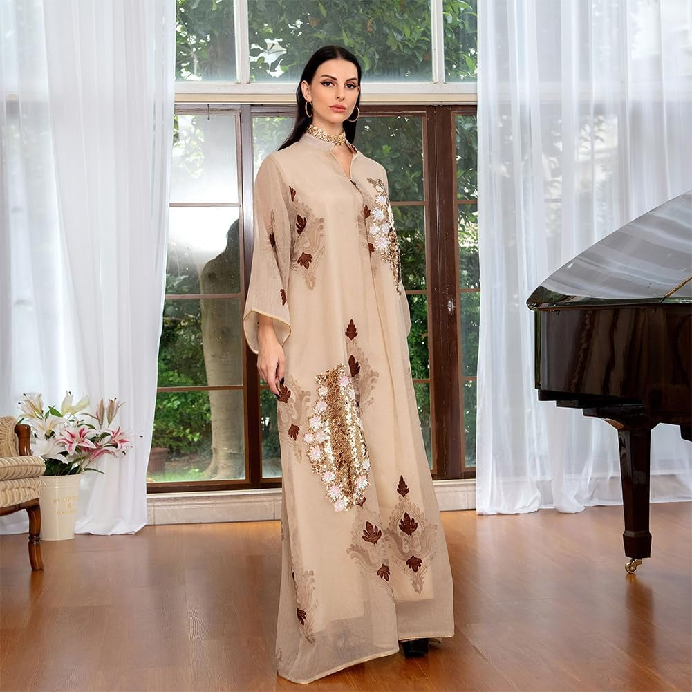 Abaya for Women Muslim Kaftan Floral Maxi Dresses Dubai Turkey Middle East Islam Caftan Ramadan Eid Party Robe
