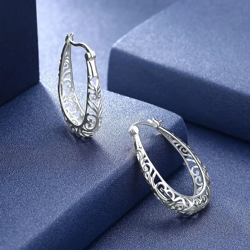 Women Vintage 925 Sterling Silver Hollowout Arabesquitic Earrings