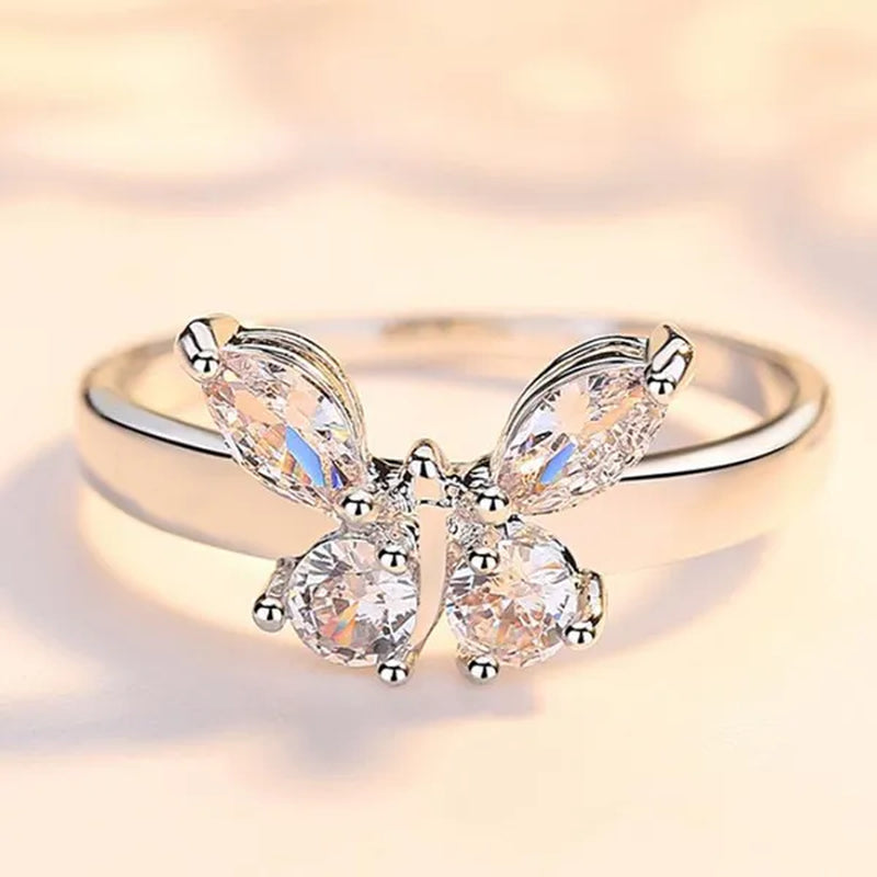 Fashion Jewelry High Quality Exquisite 925 Sterling Silver White Sapphire Butterfly Ring Engagement Wedding Rings