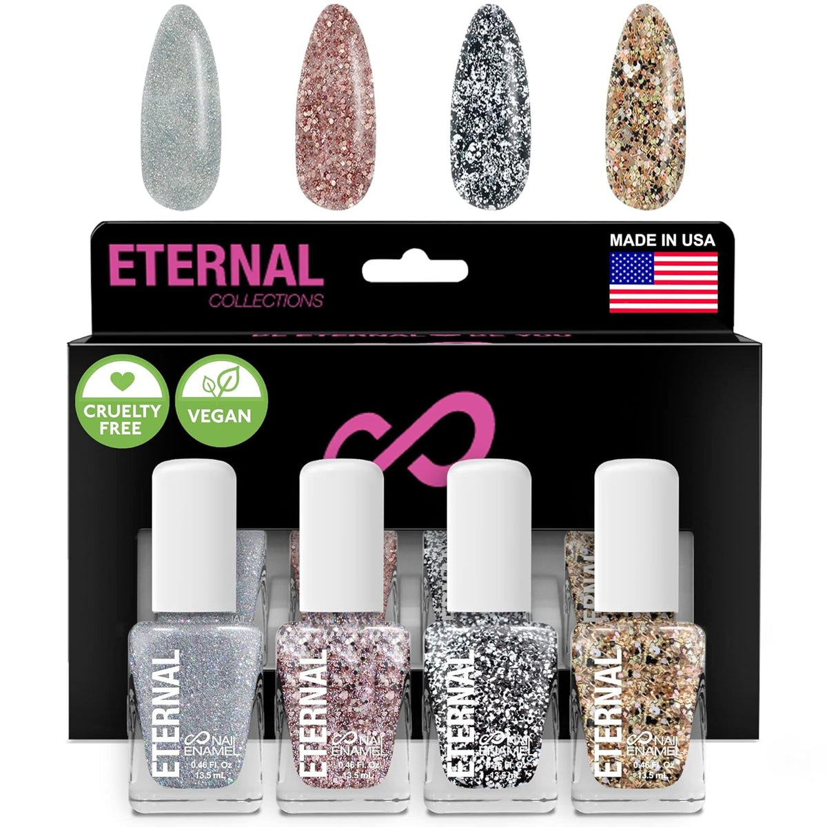 Glitter Nail Polish Set for Women (CHEERS) - Gold Nail Polish Set for Girls | Long Lasting & Quick Dry Nail Polish Kit for Home DIY Manicure & Pedicure | Made in USA, 13.5mL (Set of 5)