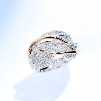 Luxury and Exquisite Ladies' Rings, Copper Inlaid Shiny Zircon Electroplating Two-color Fashion Rings, Women's Hand Jewelry, Bridal Banquet Wedding Engagement Rings, Party Rings, Christmas Gifts. Size 5-11