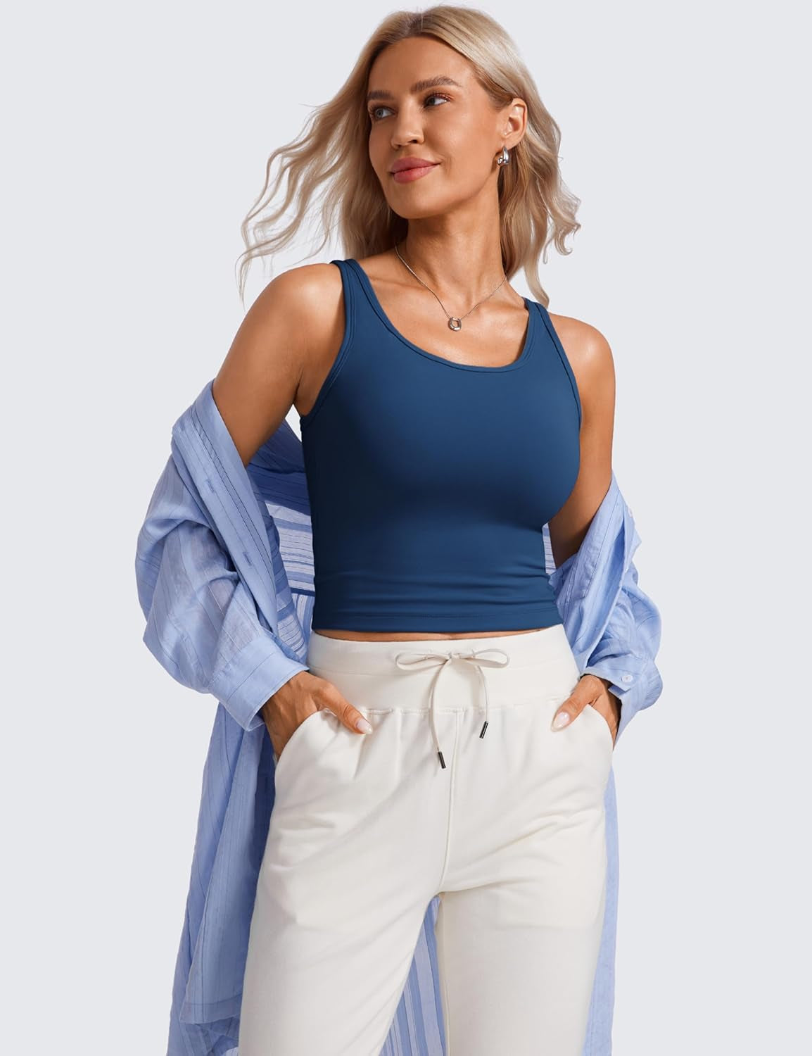 Womens Butterluxe Double Lined Workout Tank Tops Scoop Neck Racerback Cropped Casual Sleeveless Shirt
