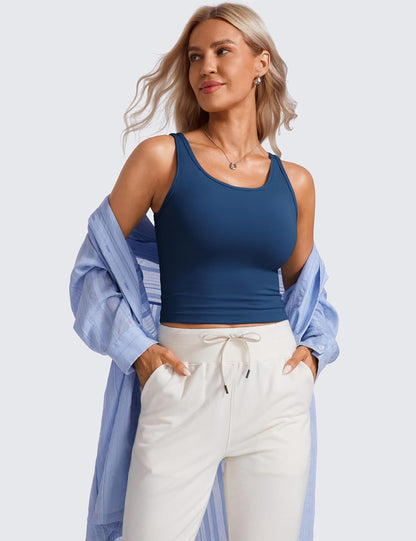 Womens Butterluxe Double Lined Workout Tank Tops Scoop Neck Racerback Cropped Casual Sleeveless Shirt