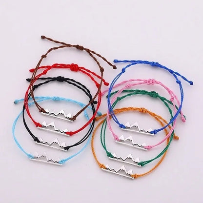10pc/lot Silver Metal Mountain Charm 8 Color Cord Handmade Knot Women Simple Fashion Bracelet