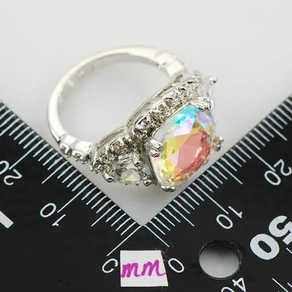 Rose Rainbow White Topaz 925 Sterling Silver Fashion Ring Size 6 7 8 9 10 F939