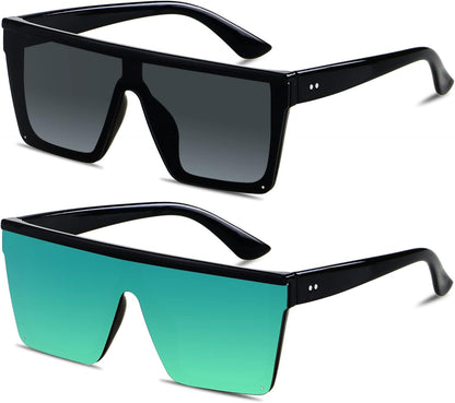 Square Oversized Sunglasses for Women Men Big Flat Top Fashion Shield Large UV Protection Rimless Shades