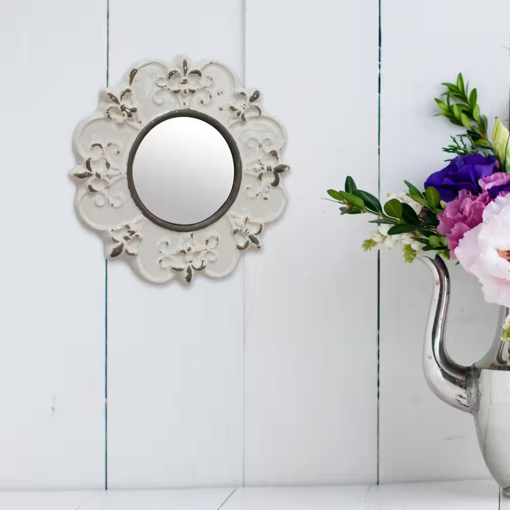 Small round White French Provincial Mirror (8 In. H X 8 In. W)